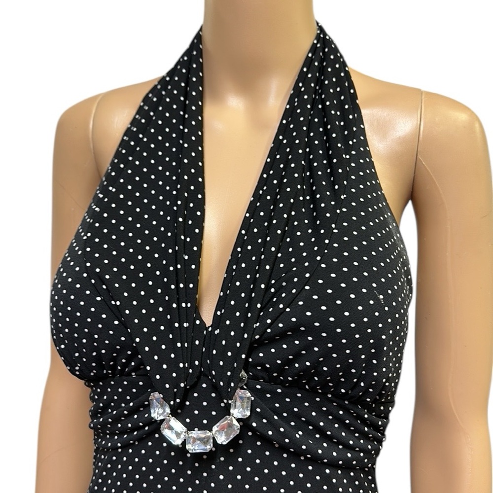 My Michelle Black White Polka Dot Halter Padded Breast Midi Dress Womens Small - Picture 4 of 14